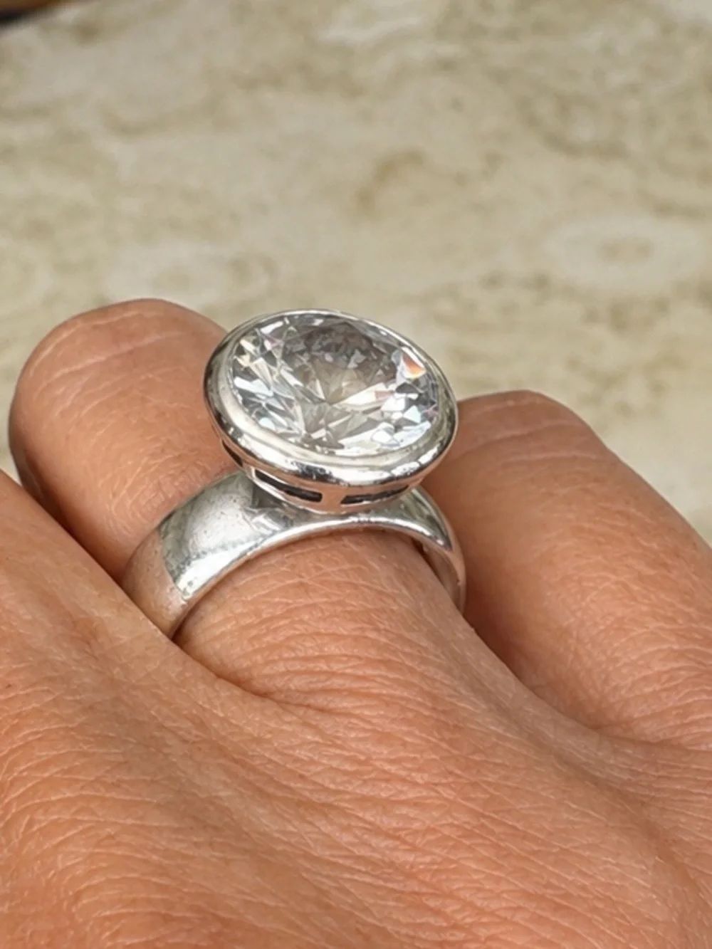 Sterling Silver 925 Large Round CZ Statement Ring – Size 7